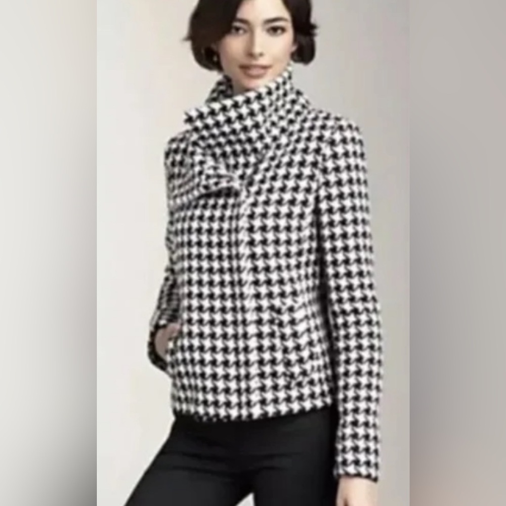 H&M Black and White Houndstooth Pea Coat
